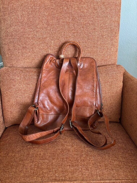Vilenca Holland Emilia Woven Genuine Leather Woven Backpack Cognac Brown main image 4